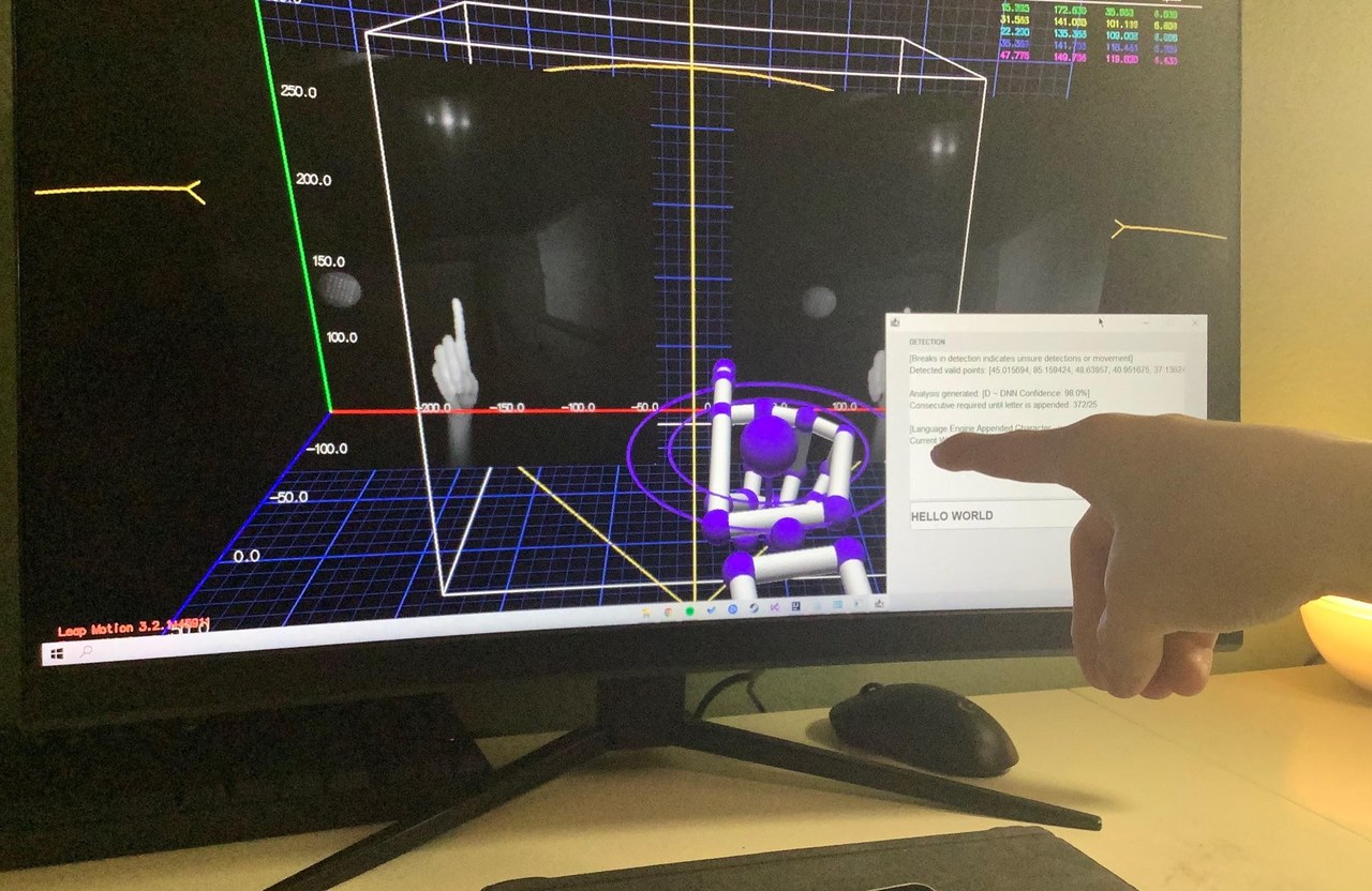 LeapASL translating live gestures into Hello World