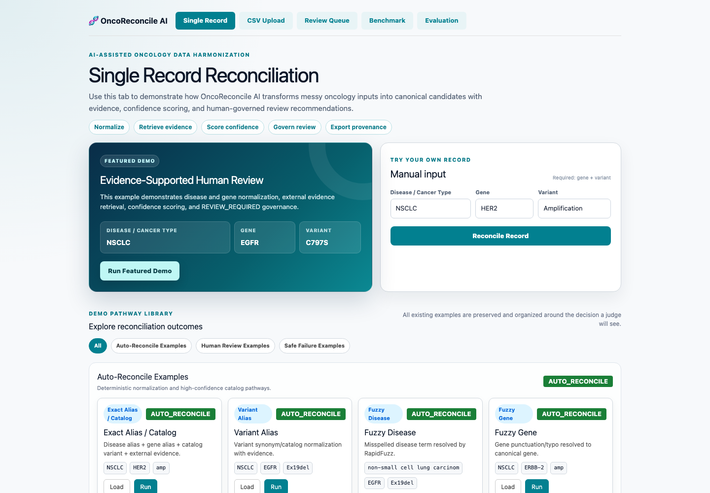 OncoReconcile AI homepage