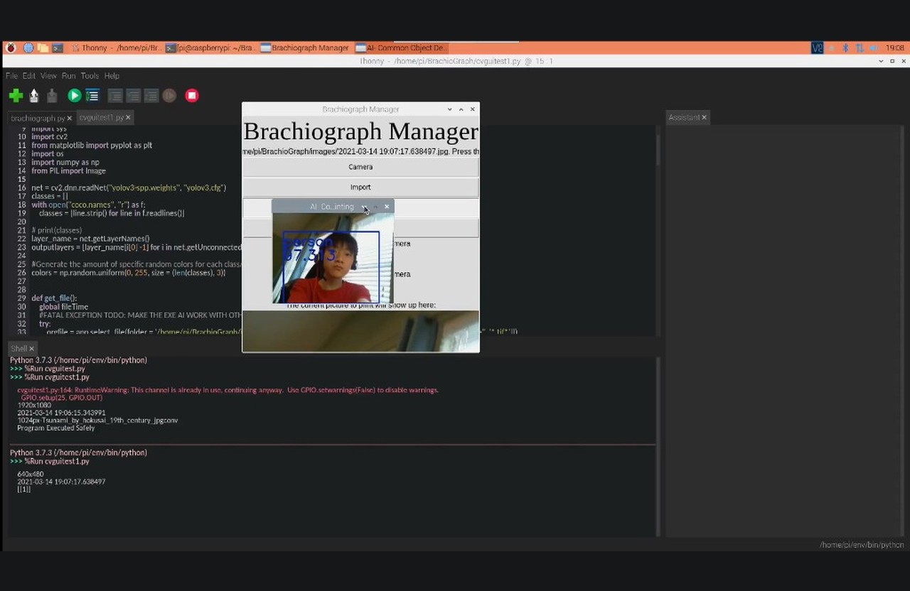 BrachioGraph Manager running object detection on Raspberry Pi