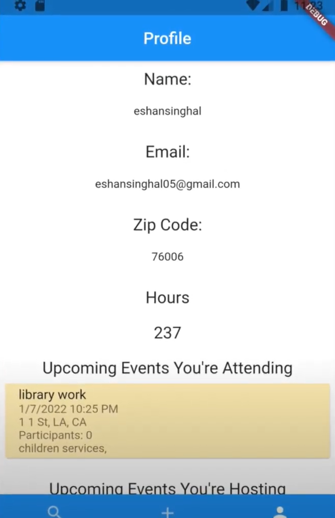 VolunTEEN profile and hours screen